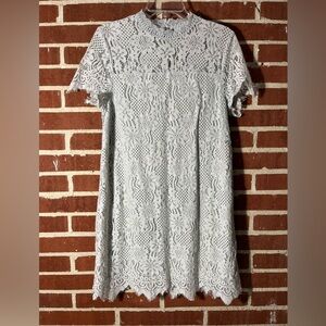 Entro Floral Lace Mini Dress in gray. Small